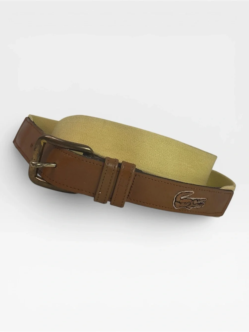 Lacoste Men's Brown Leather & Beige Canvas Belt size 34/85
